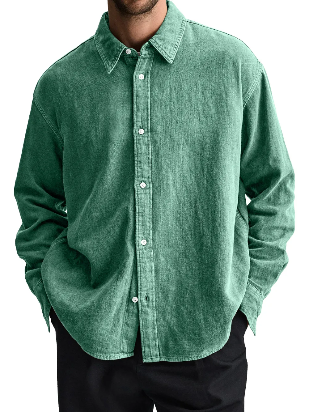 Long Sleeve Open Collar Pocket Shirt