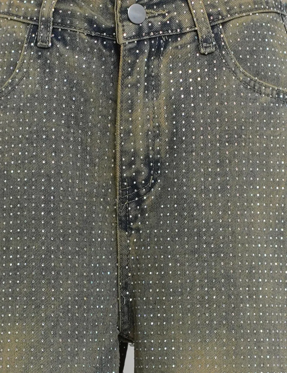 Sparkle Rhinestone Straight Wide Leg Denim Pants