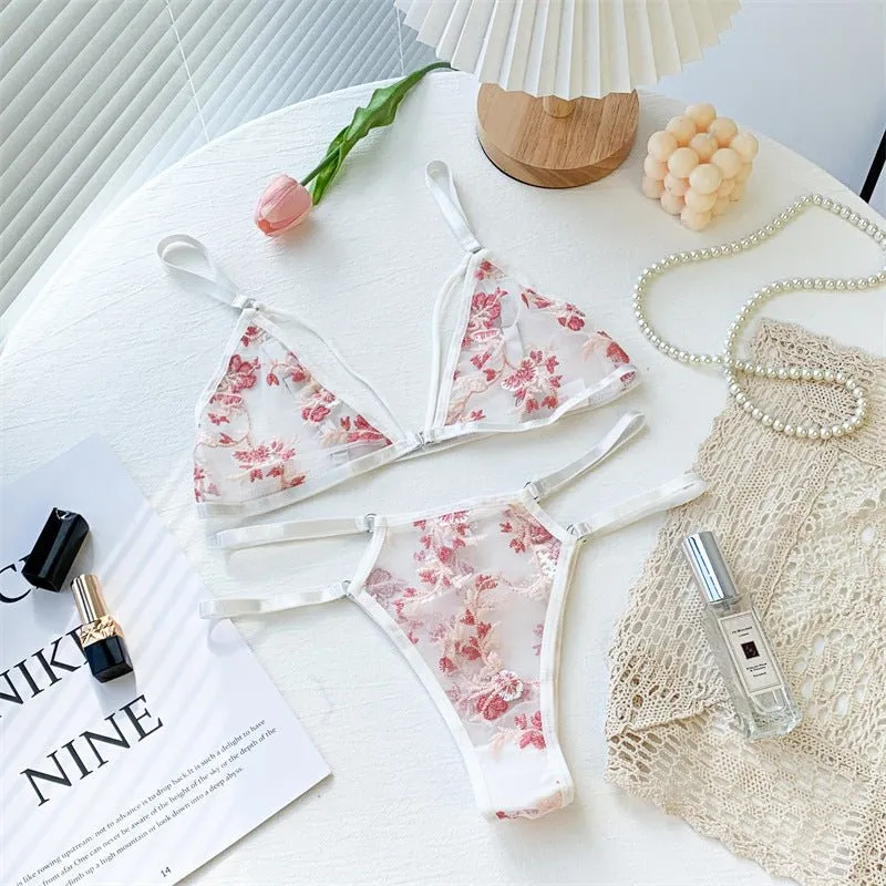 Sculpted Floral Mesh Lingerie Set