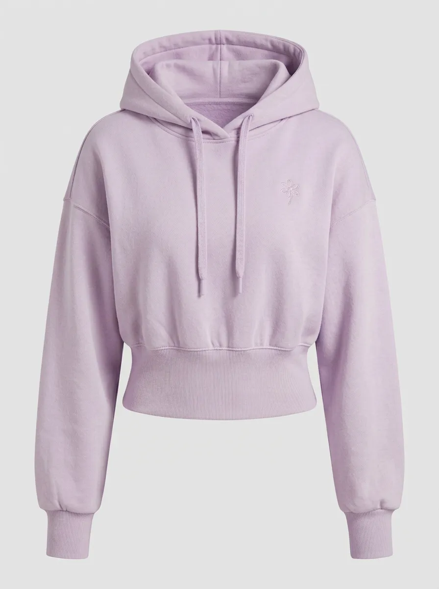 Women's Casual Minimalist Floral Embroidered Beige Cropped Hoodie