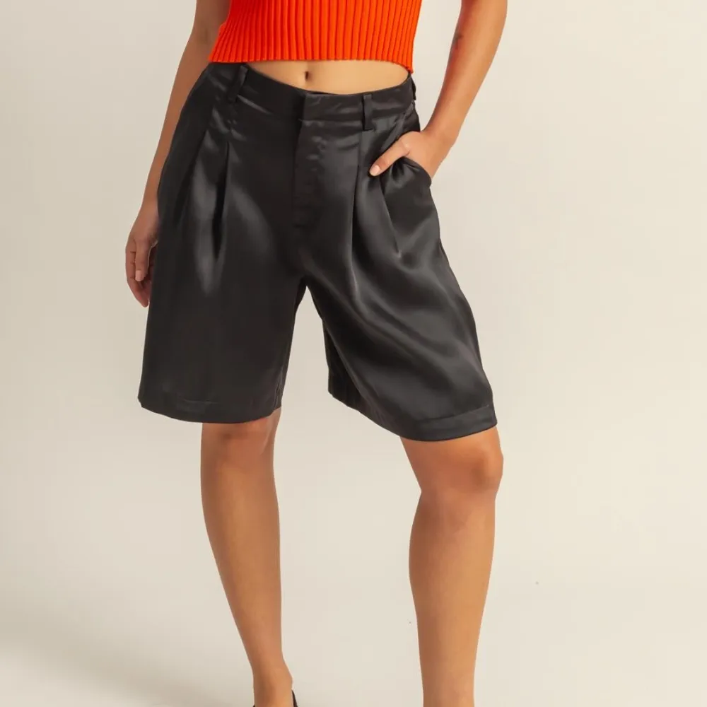 Pleated Satin Shorts