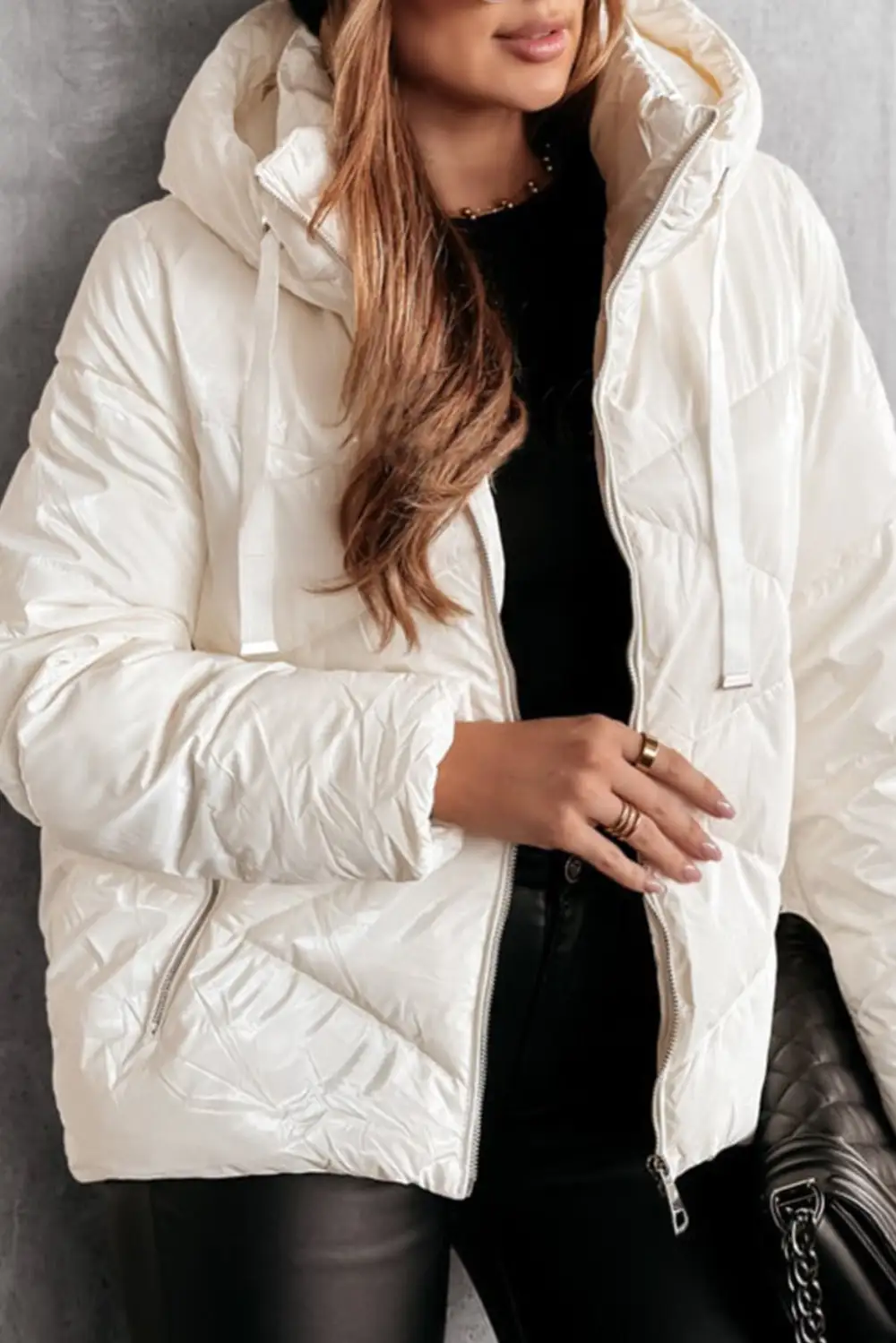 Women's Solid Quilted Hooded Zip Up Puffer Coat
