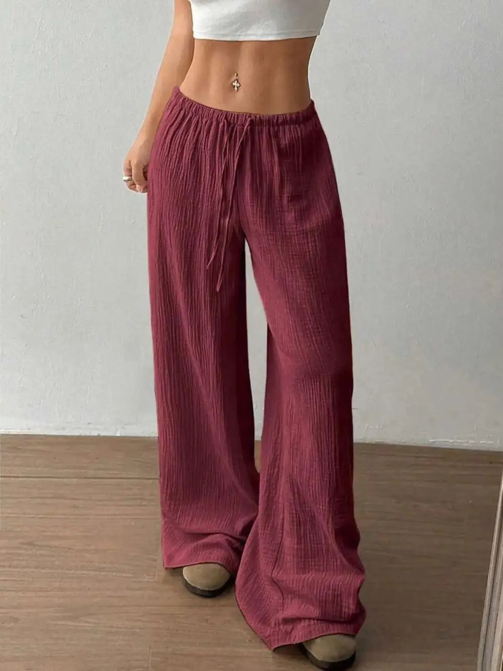 Polished Wide Leg Drawstring Pants