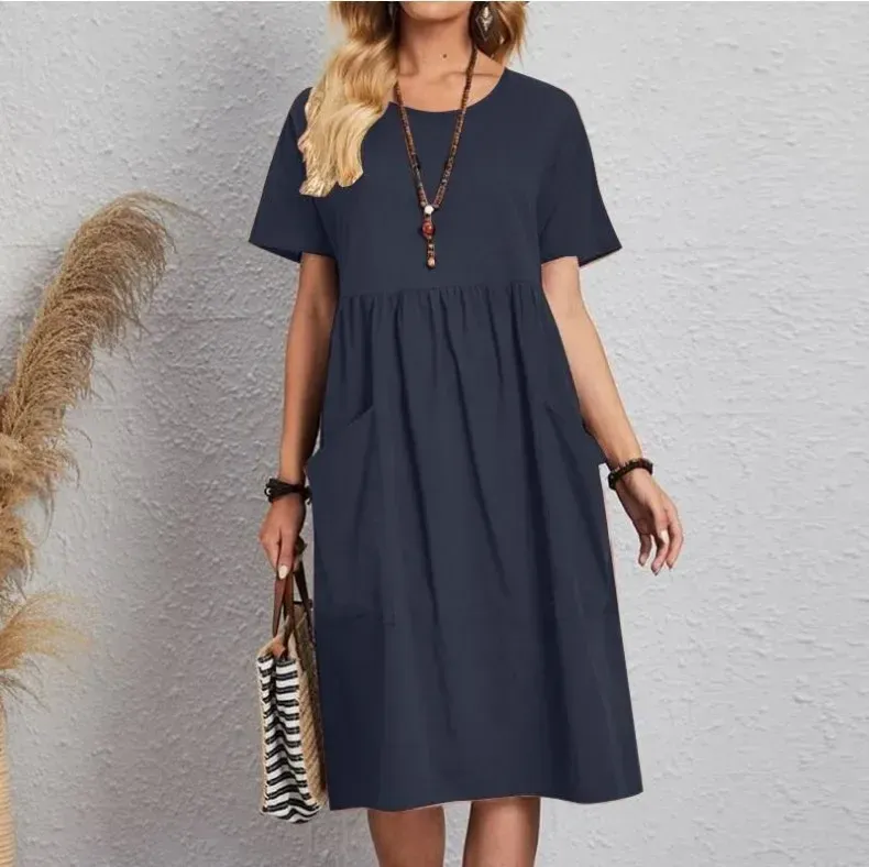 Linen Blend Cotton Blend Maxi Flowy Shape Dress
