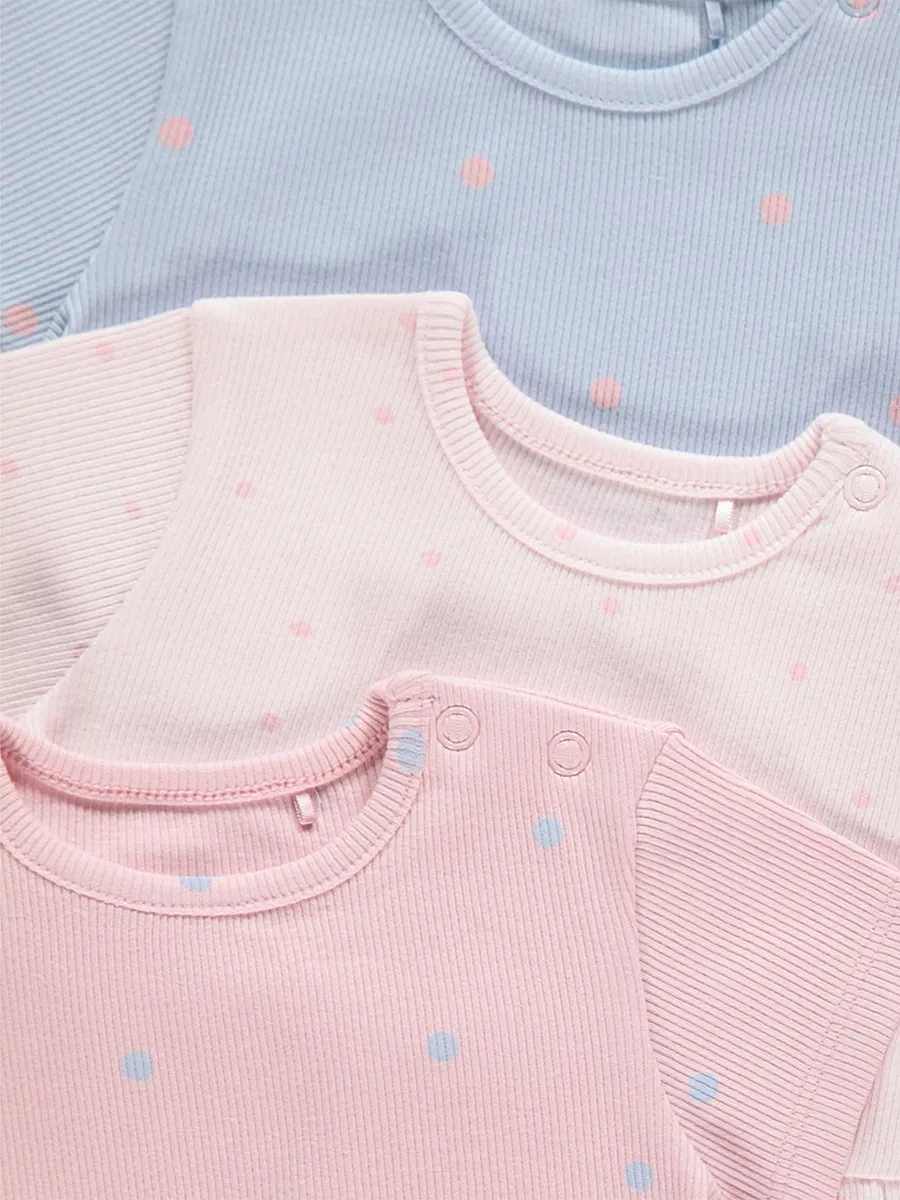 Pastel Polka Dot Ribbed Tops 3 Pack