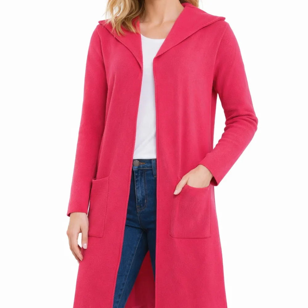 Polished Viscose Oversized Longline Heart Pattern Cardigan