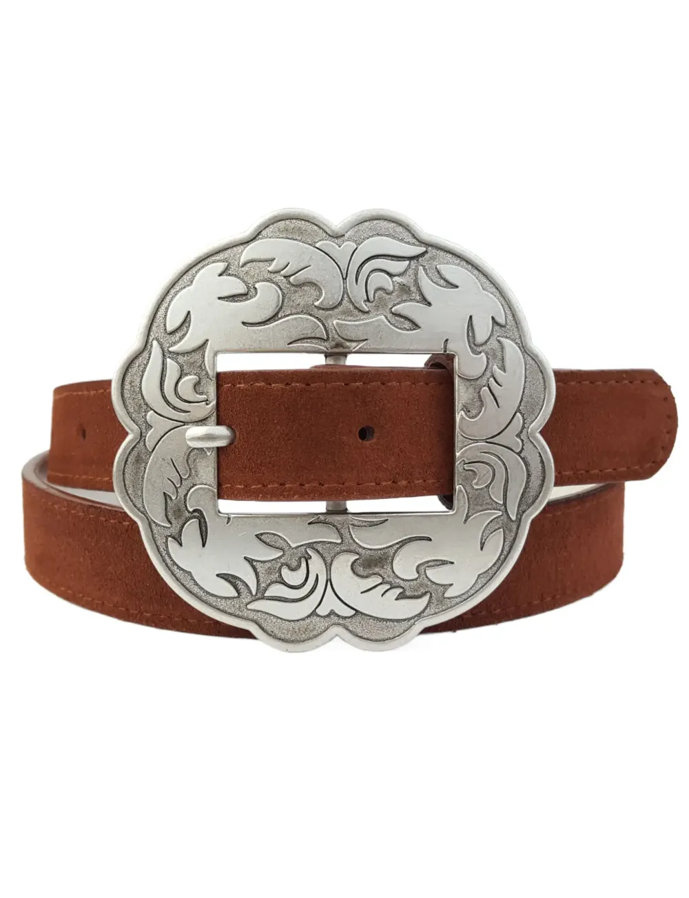 Floral Buckle Belt Leather Suede
