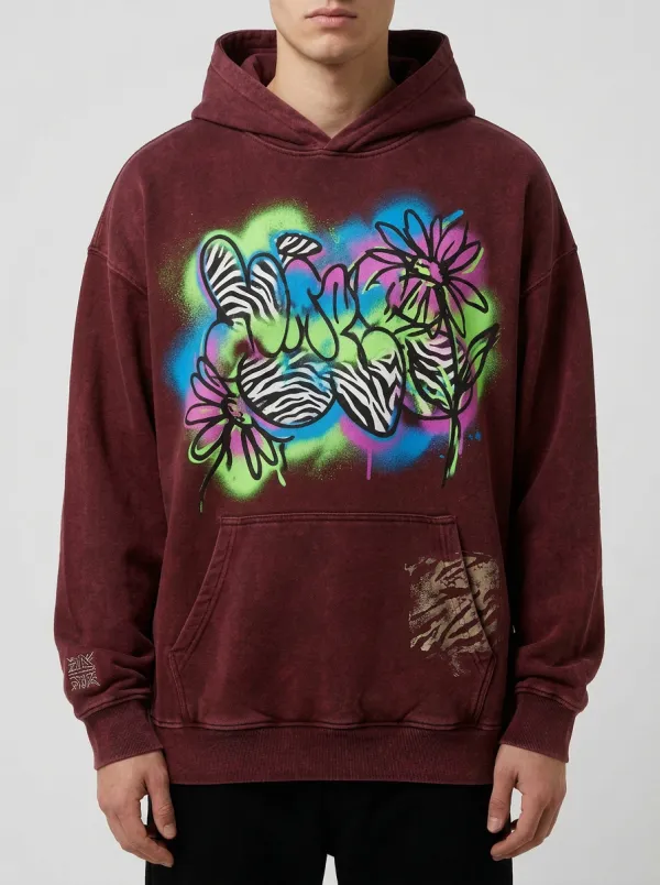 Unisex Graffiti Zebra Floral Graphic Hoodie