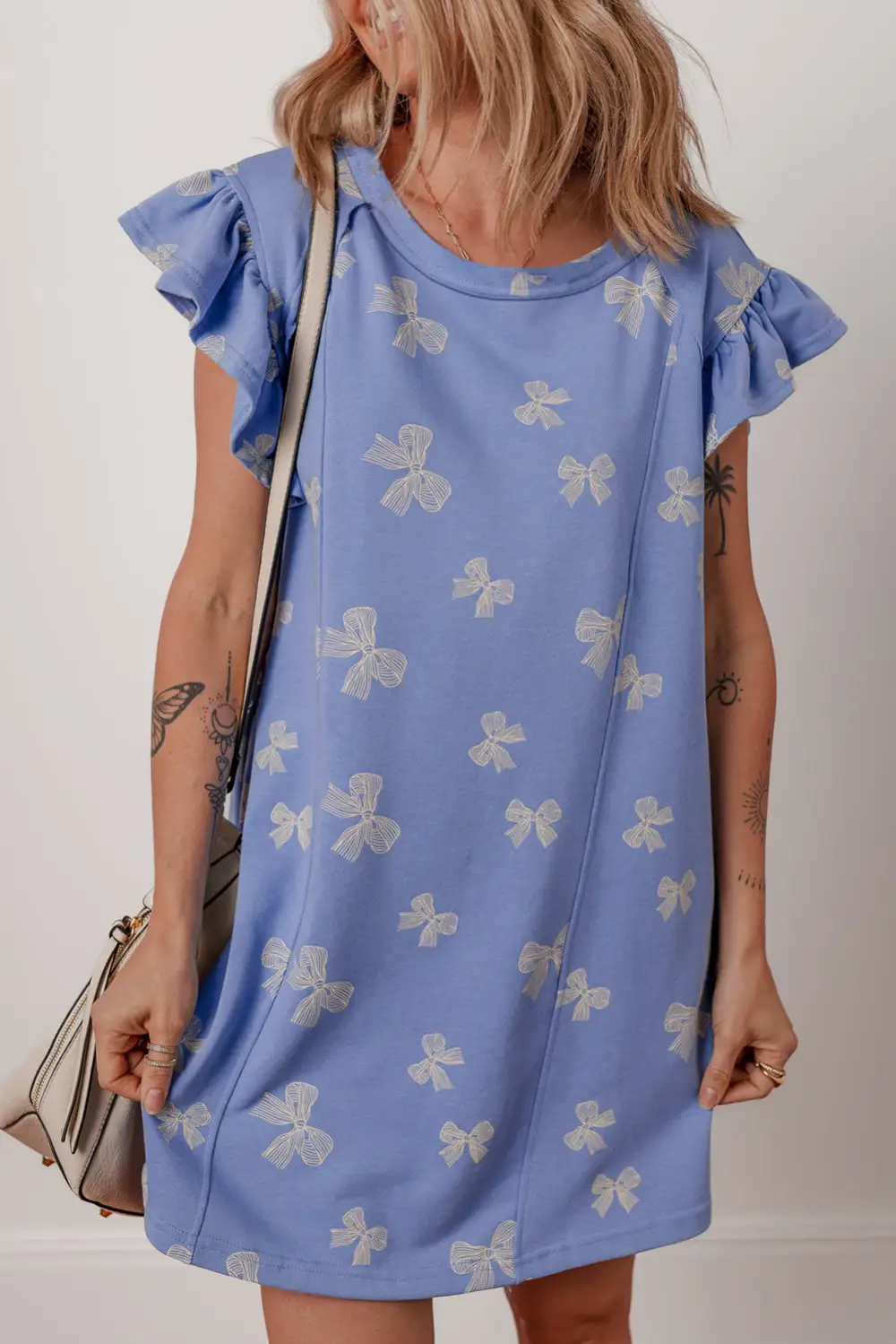 Ruffle Trim Tie Detail Shift Mini Dress