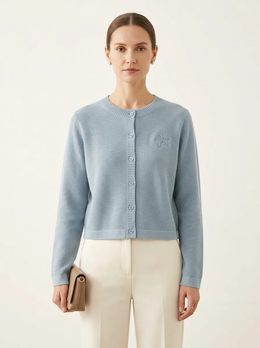 Women's Dusty Embroidered Crew Neck Cardigan
