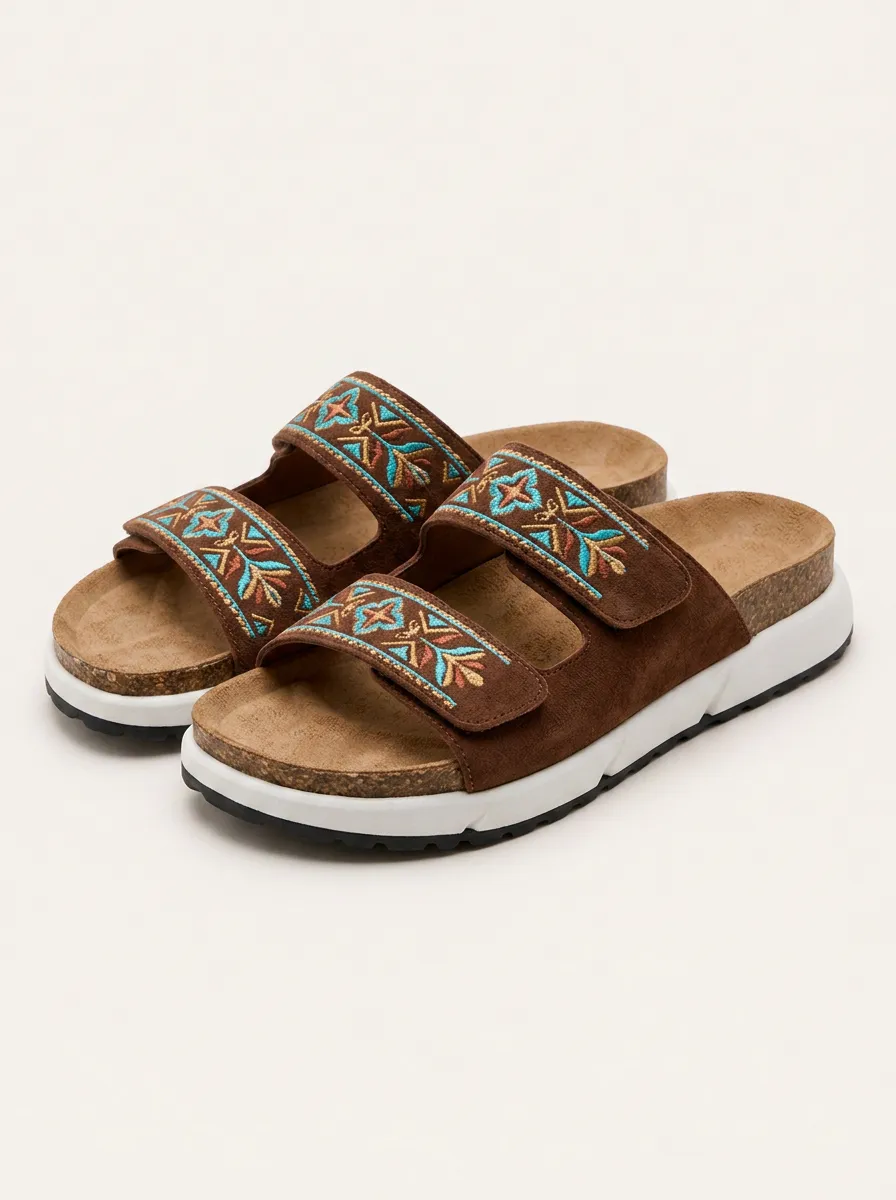 Everyday S Bohemian Floral Embroidered Cork Sandals