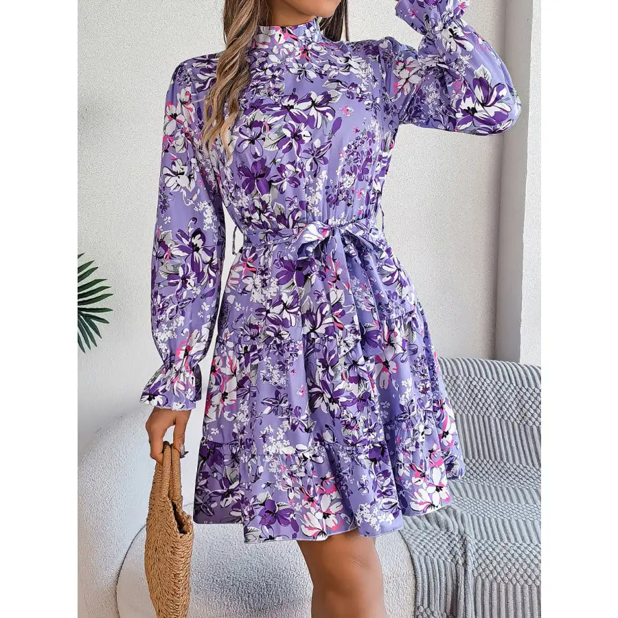 Soft Everyday Mock Neck Flounce Sleeve Mini Dress