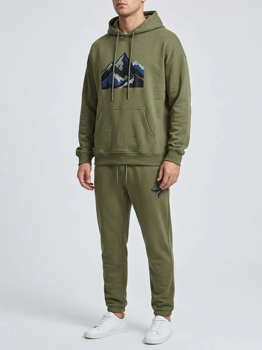 Men's Multi-Tone Mountain Graphic Hoodie Jogger Set