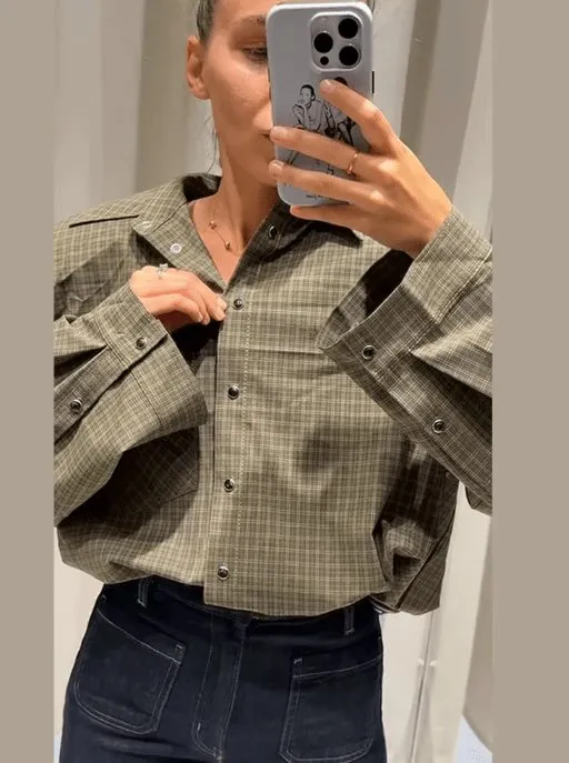 Green Plaid Long-Sleeve Top