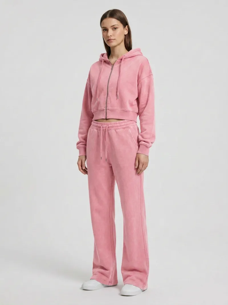 Women's Sport Inspired Cropped Hooded Jacket and Flare Pants Active Set