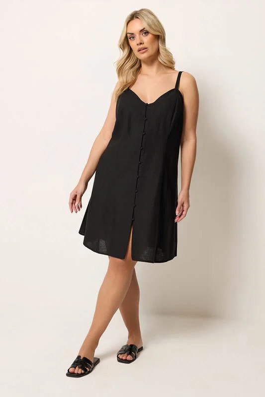 Black Linen Swing Dress detail 1