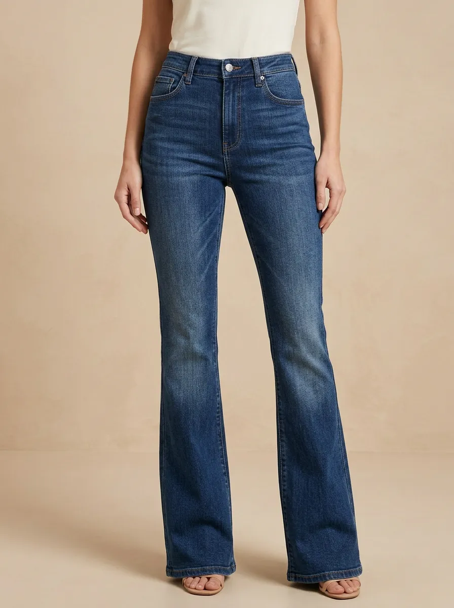 Timeless Faded Finish High Rise Flare Jeans