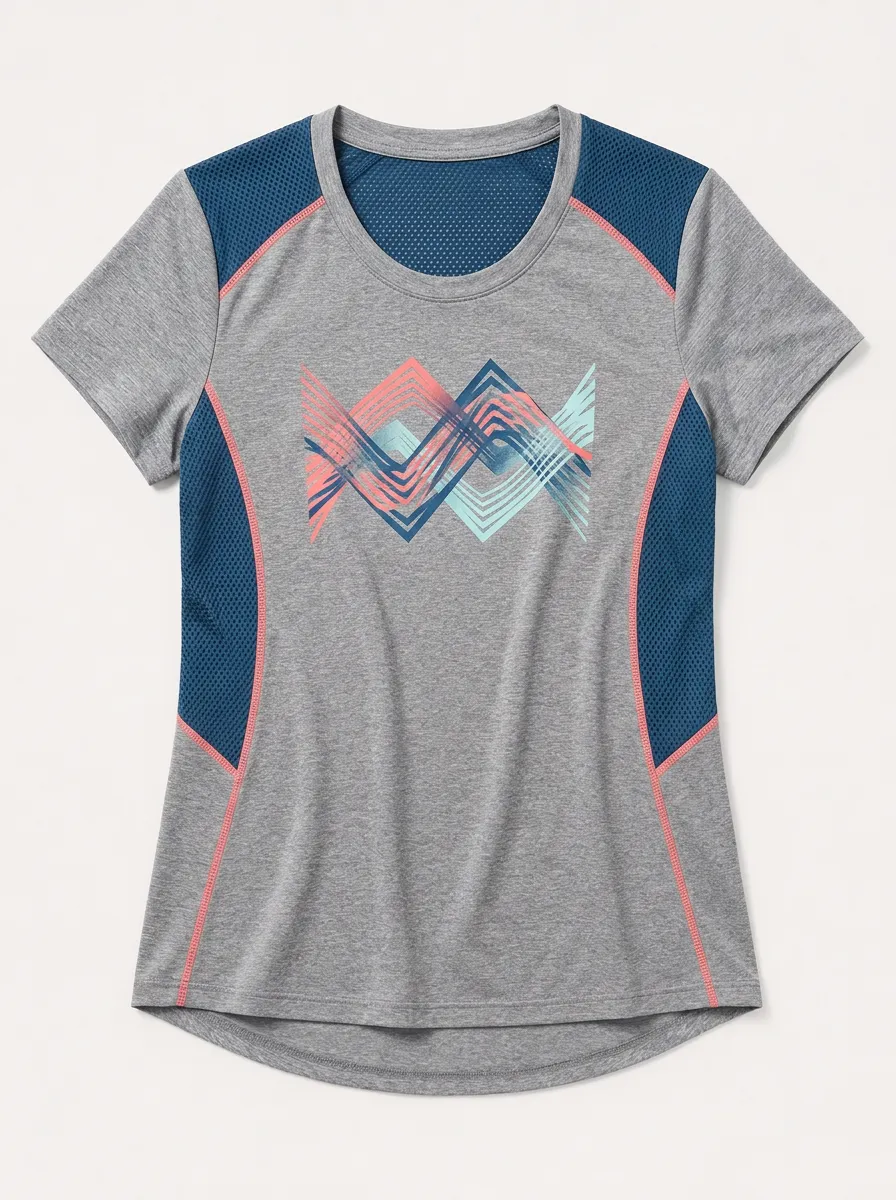 Women's Fitness Activewear Geometric Zigzag Printed Top