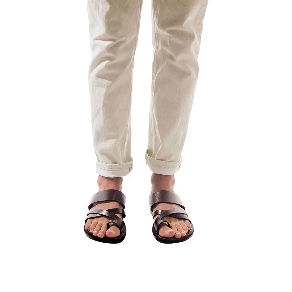 Leather Toe Loop Slide Sandals