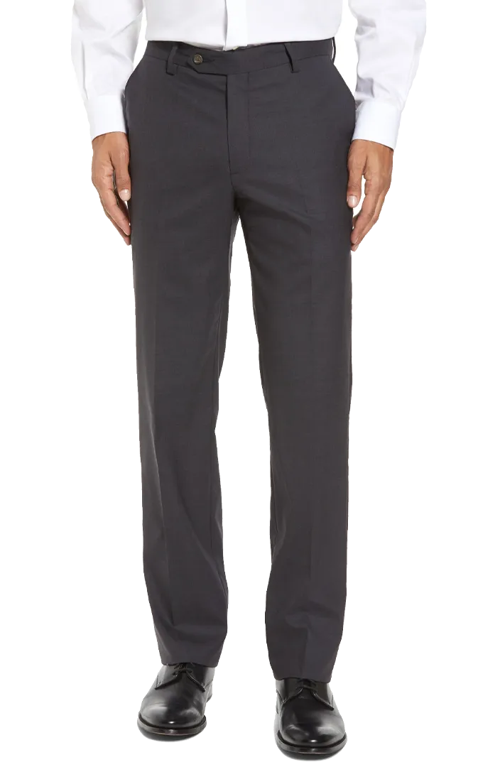 Stretch Flat Front Regular Rise Slim Fit Trousers