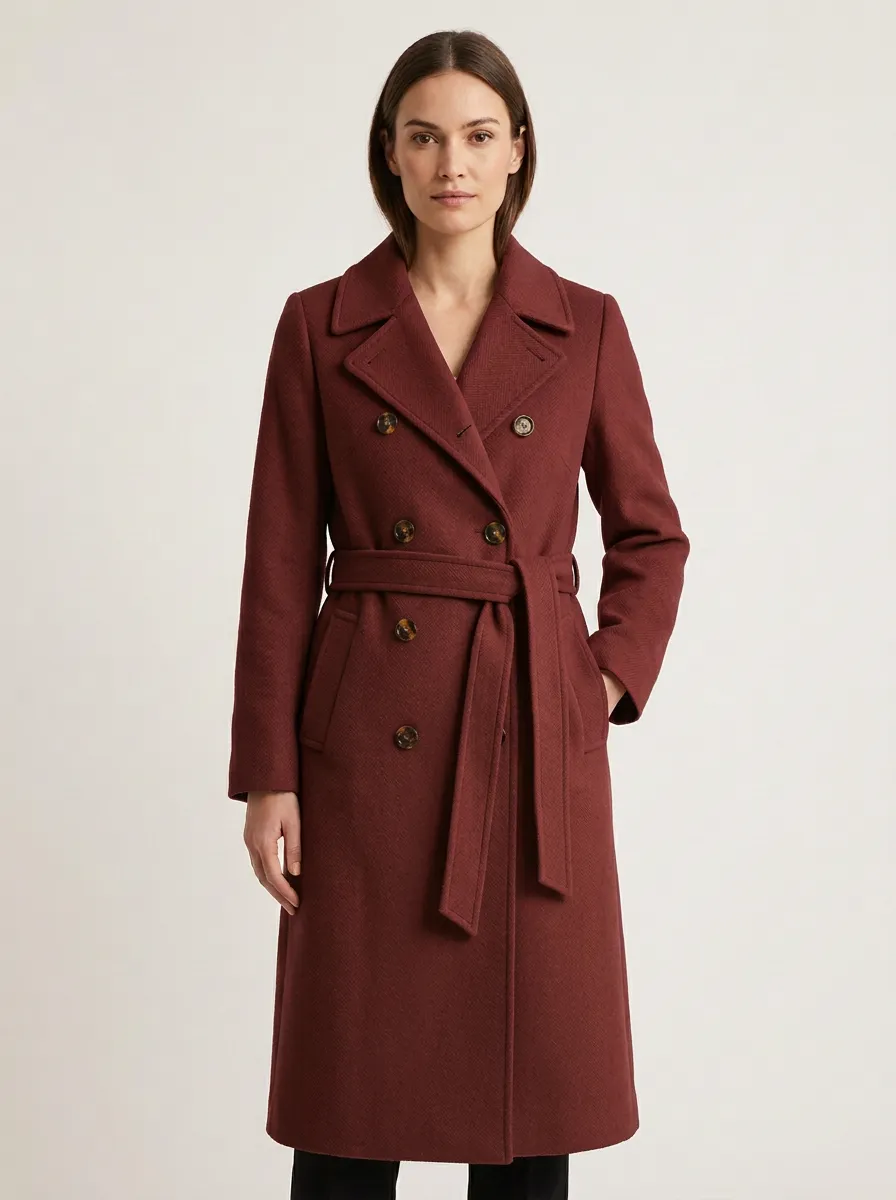 Women's Willow Camel Double-Breasted Belted Wool Blend Trench Coat