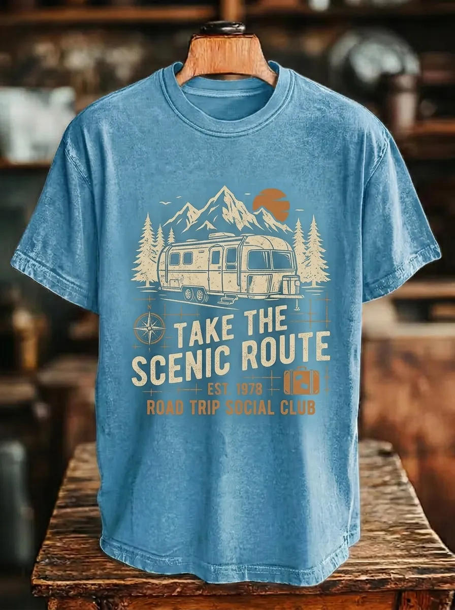 Unisex Camping Lover Scenic Route Camper Printed T-shirt