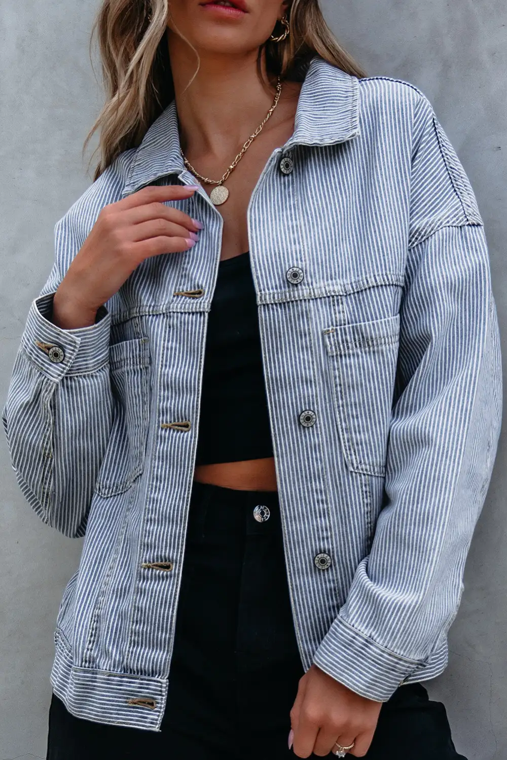 Women's Washed Oversize Pocketed Denim Jacket
