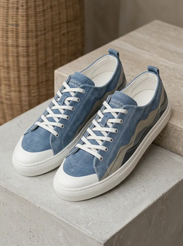 Paneled Wave Abstract Canvas Sneakers
