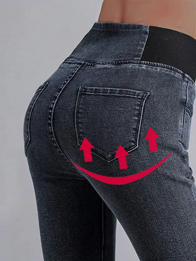 Women's Elasticity Waist Stretchy Loose Plain Denim Jeans