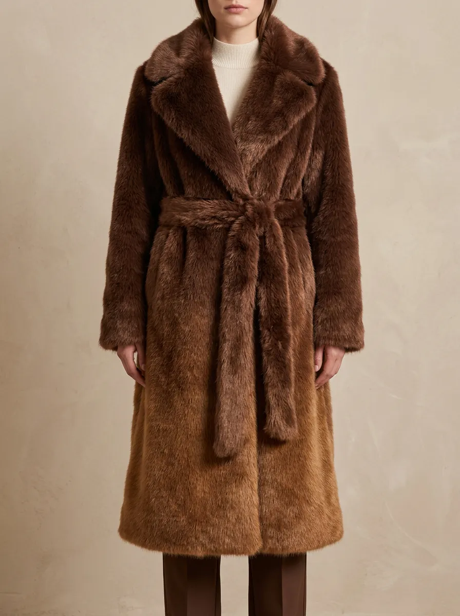 Ombre Faux Fur Belted Coat