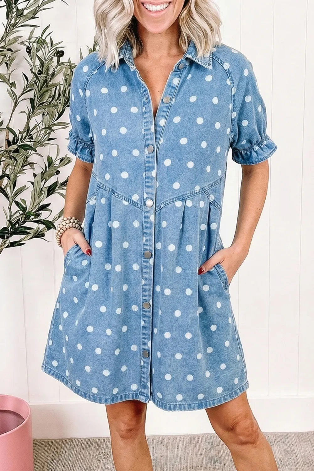 Blue Polka Dot Denim Dress