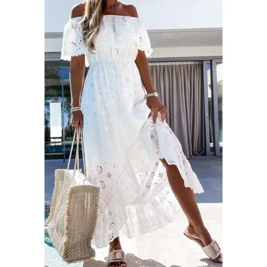 Off Shoulder Eyelet Lace Maxi Dress