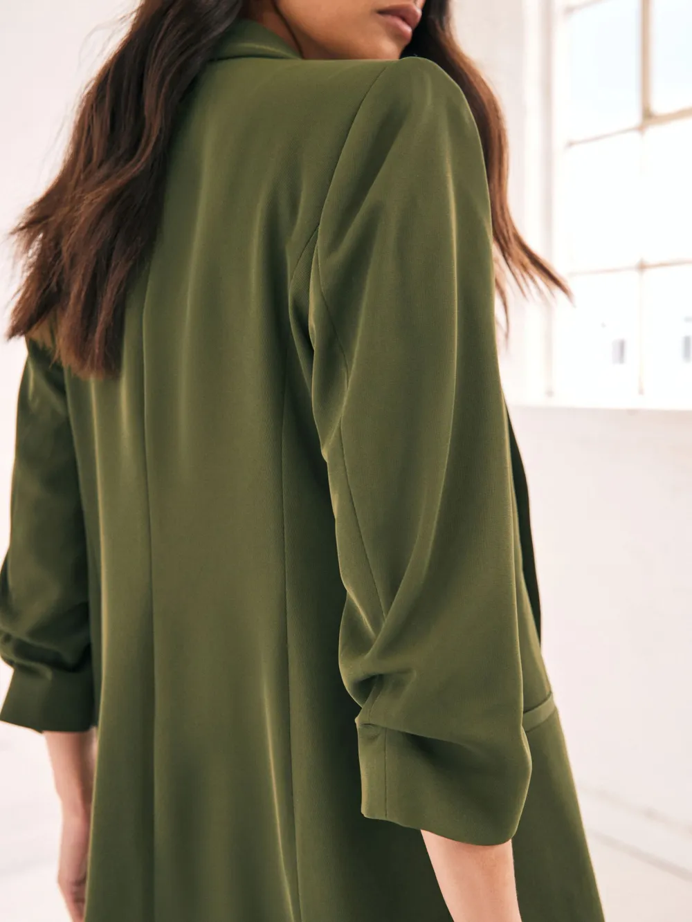 Khaki Green Pleated Sleeve Suit Jacket