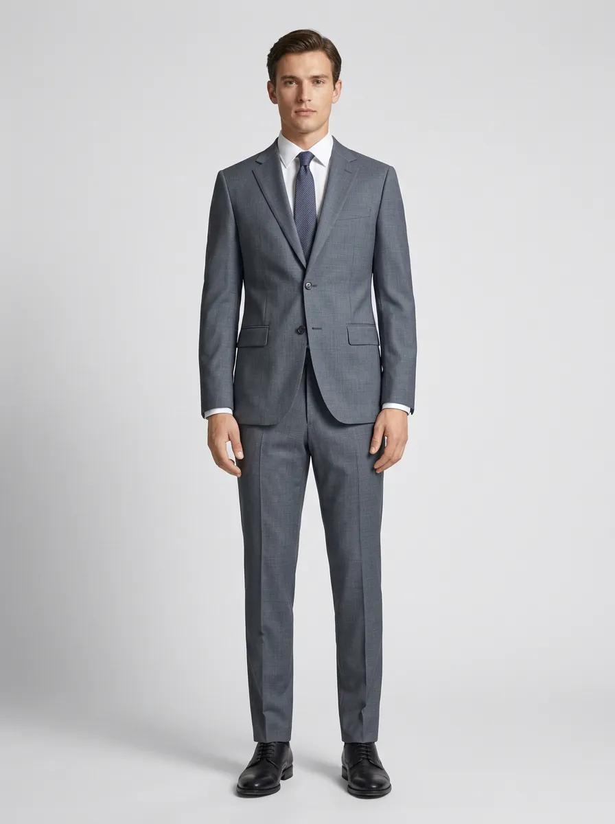 Men's Formal Business Grey Solid Color Tailored Suit Set