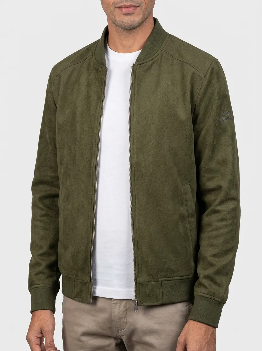 Suede Bomber Collar Jacket