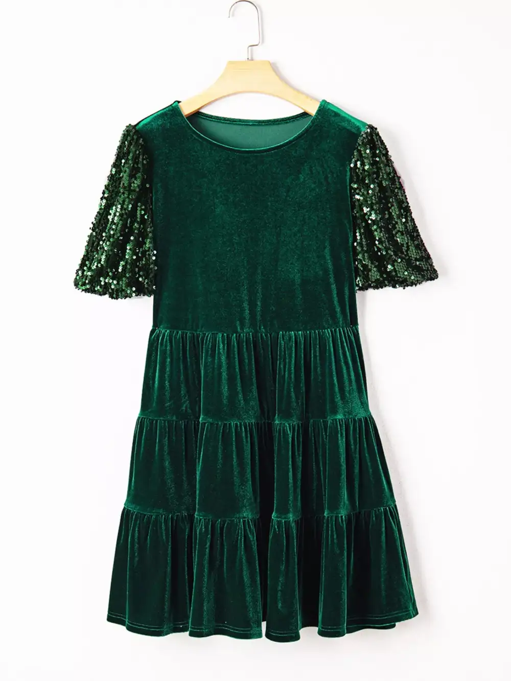 Velvet Sequin Tiered Mini Dress