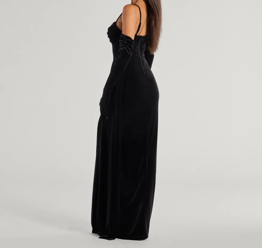 Beaded Appliqué Velvet Column Dress