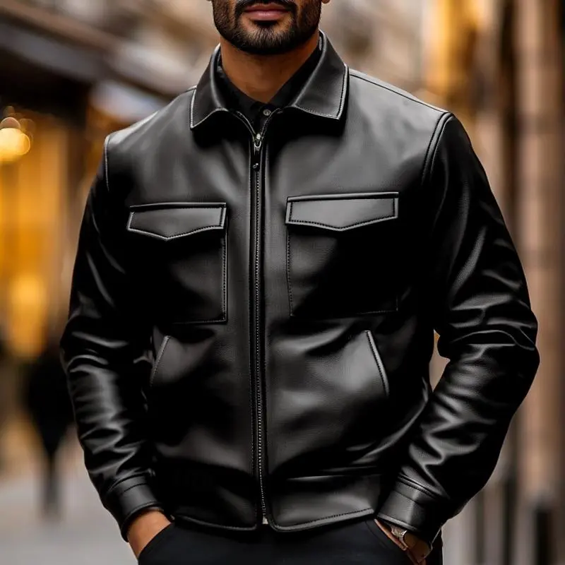 Leather Utility Pocket Jacket