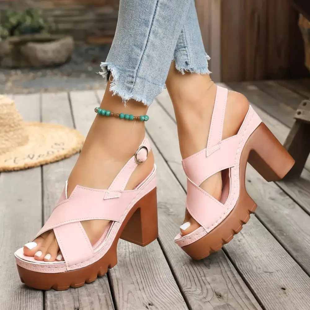 Boho Open Toe Block Heels Sandals