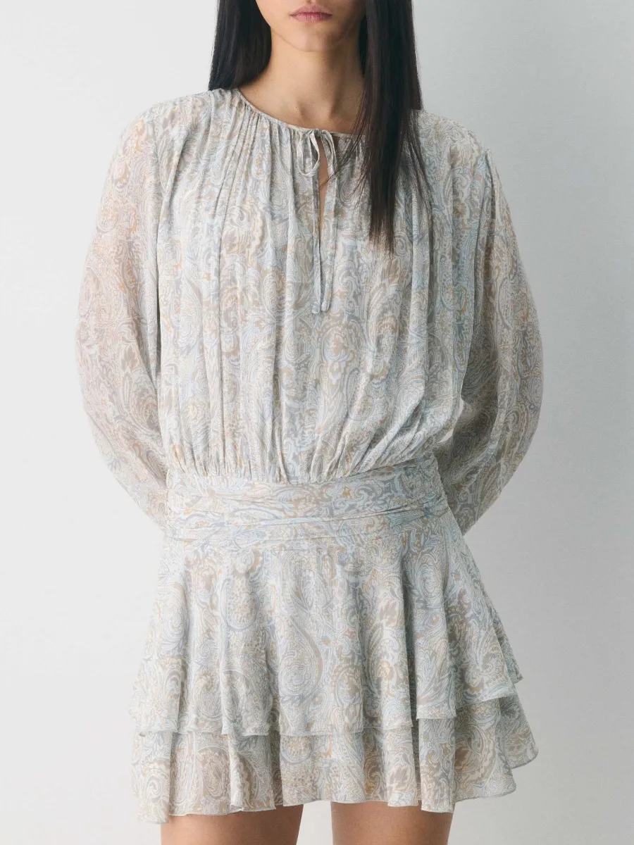Paisley Print Ruffled Mini Dress