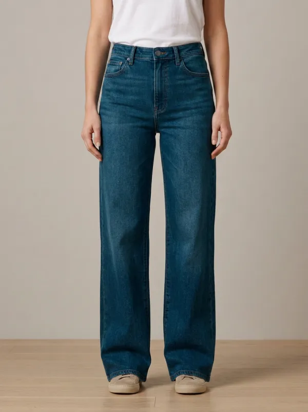Polished Wide-Leg Denim Denim Jeans