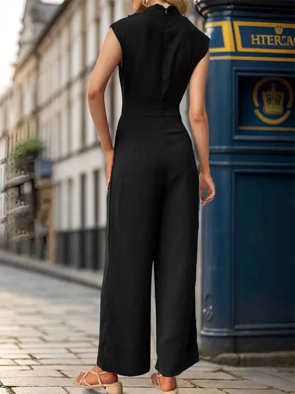 Sleeveless Clean Swing Collar Jumpsuit