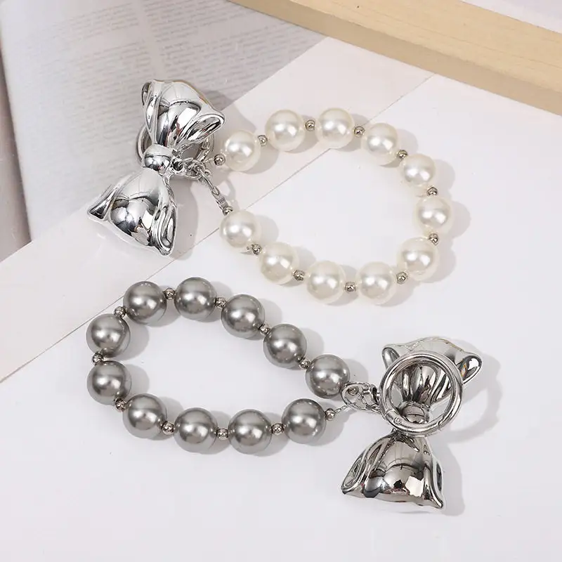 Pearl Phone Case Charm with Bow for Bag Keychain