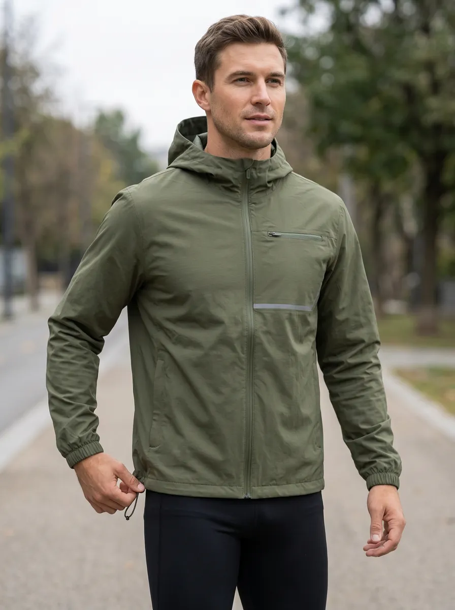 Men's Sports Olive Green Waterproof Hooded Jacket