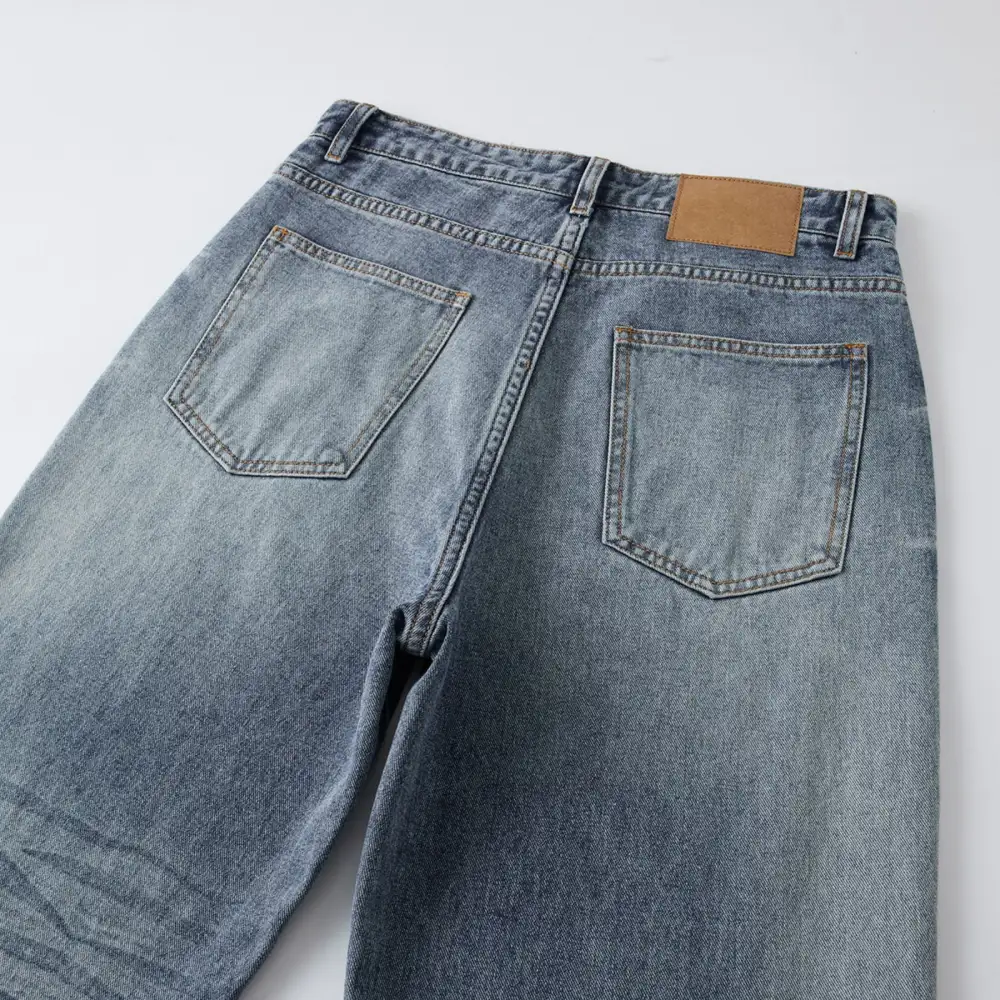Streamlined Straight Leg Whiskered Denim Jeans