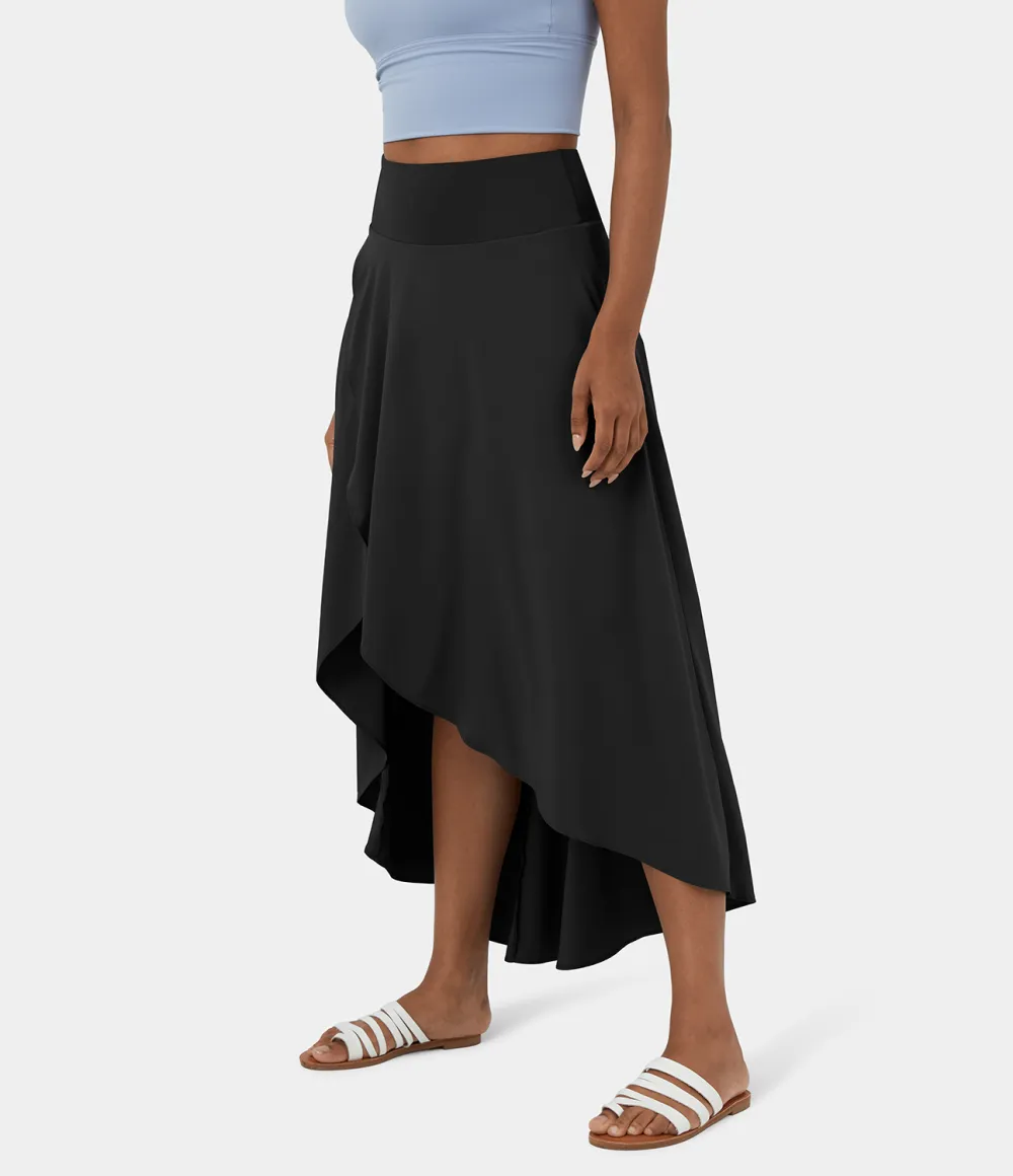 Breezeful High Waisted High Low Ruffle 2-in-1 Flowy Quick Dry Casual Regular Maxi Skirt