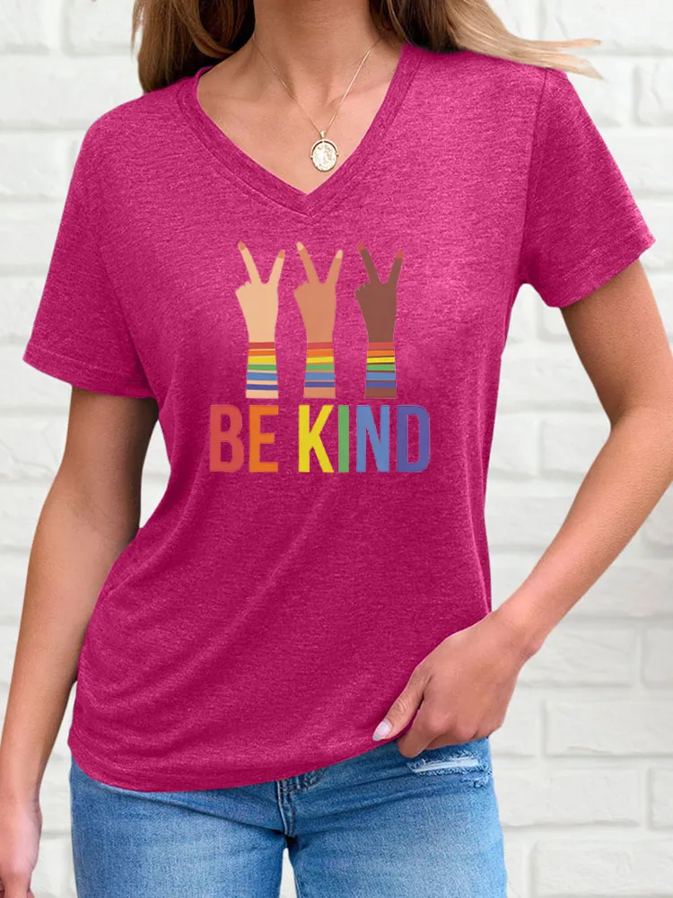 Women's Be Kind Print V-Neck Short Sleeve T-Shirt
