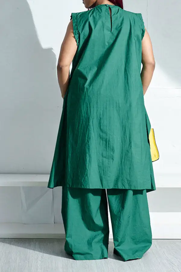 Green Wide-Leg High-Low Pant Set