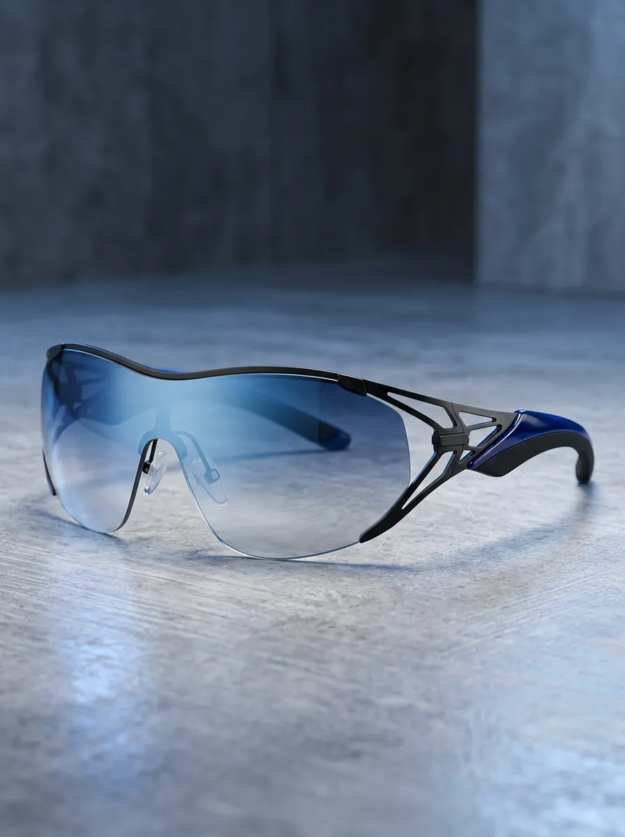 Men's Sporty Blue Gradient Lens Spider Web Frame Sunglasses