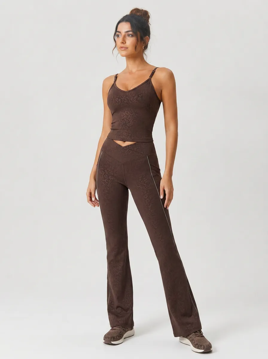 Women's Yoga Fitness Brown Animal Print Printed Workout Set